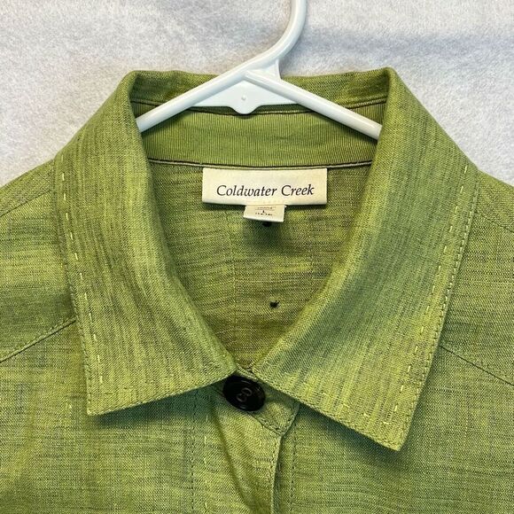COLDWATER CREEK 100% Linen Utility Button Jacket Drawstring Hem Green Large EUC - Picture 3 of 12